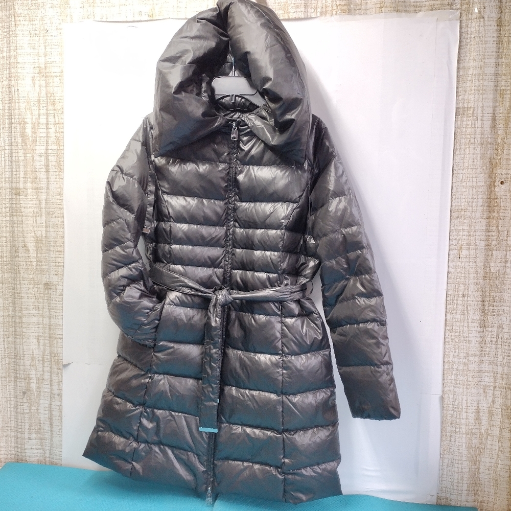 Via Spiga Belted Puffer Quilted Long Coat Zip Up Size L